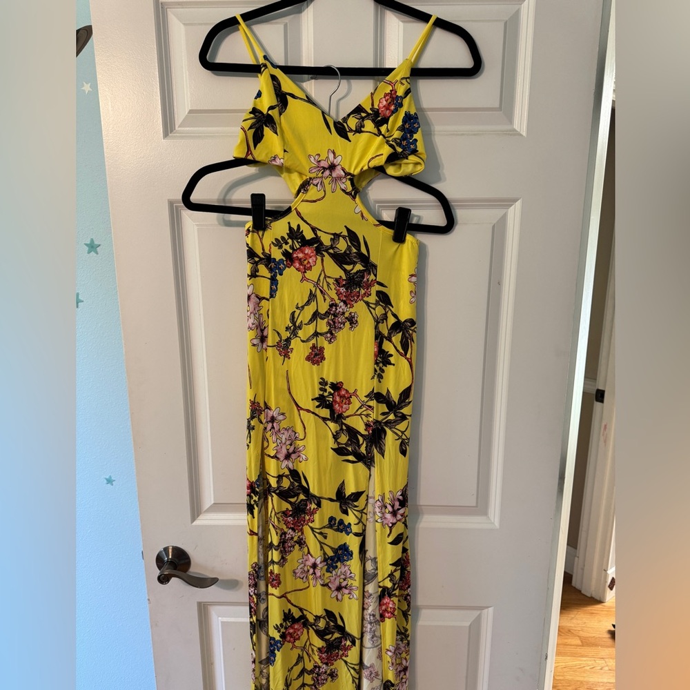 Fashion Nova Yellow Black Floral Jumpsuit Sleeveless Flowing